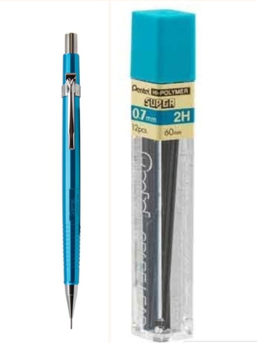Pentel Sharp Drafting Pencil .7mm Lead Metallic Sky-Blue w/12 pcs 2H-Lead Office